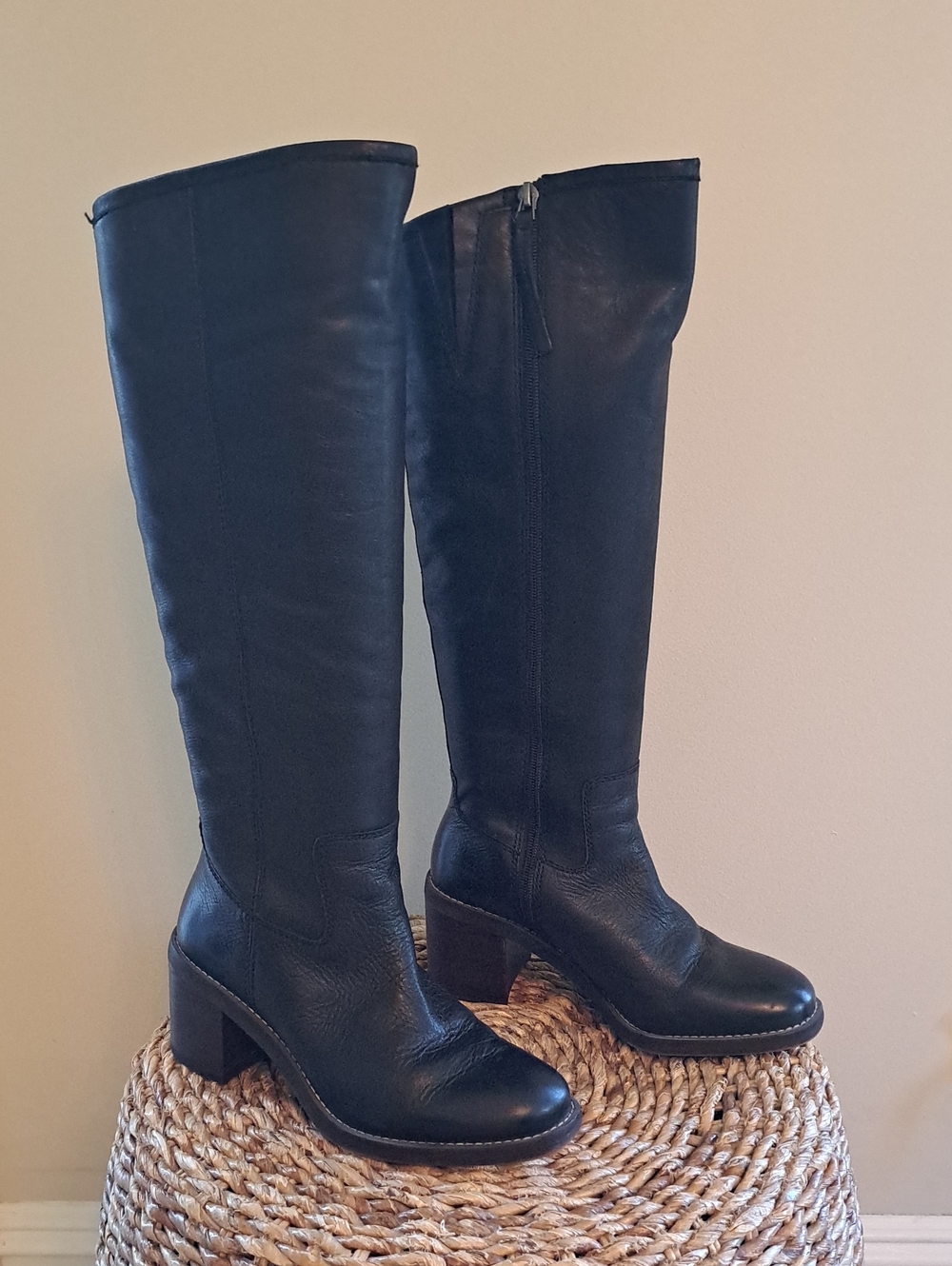 Franco Sarto Womens Kemper Black Textured Leather Block Heel Knee High Boots 7.5